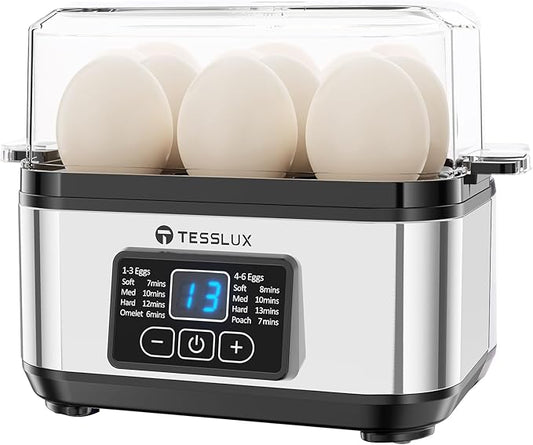 Electric Rapid Egg Cooker, 6 Egg Capacity for Hard Boiled Eggs, Poached Eggs, Scrambled Eggs, or Omelets Maker with Auto Shut Off (Sliver)