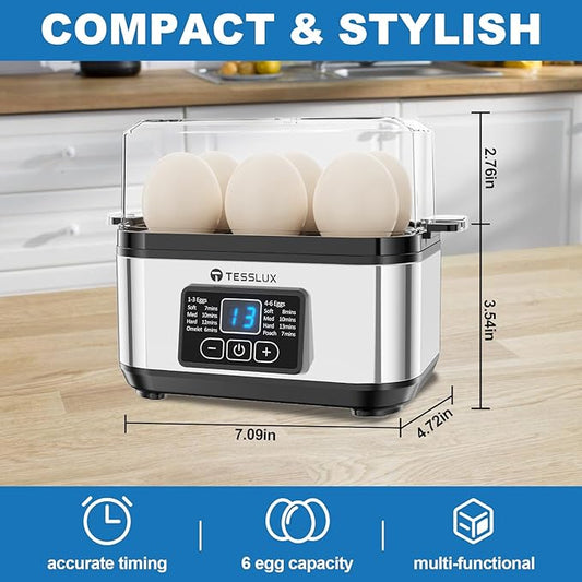 Electric Rapid Egg Cooker, 6 Egg Capacity for Hard Boiled Eggs, Poached Eggs, Scrambled Eggs, or Omelets Maker with Auto Shut Off (Sliver)