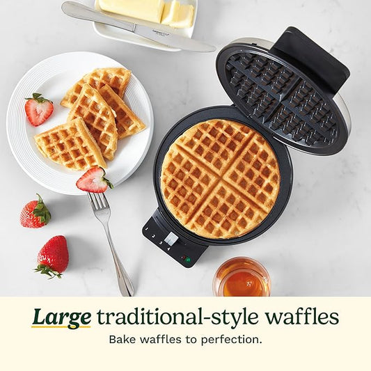 Cuisinaert Wafflert  Maker, 1250W Round Classic Waffle Iron, 5-Setting Adjustable Browning Control, WMR-CANAS, Brushed Stainless